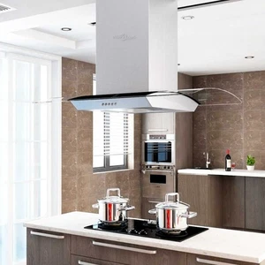 vidaXL Island Range Hood 90 cm Stainless Steel 756 m³/h LED - Picture 1 of 10