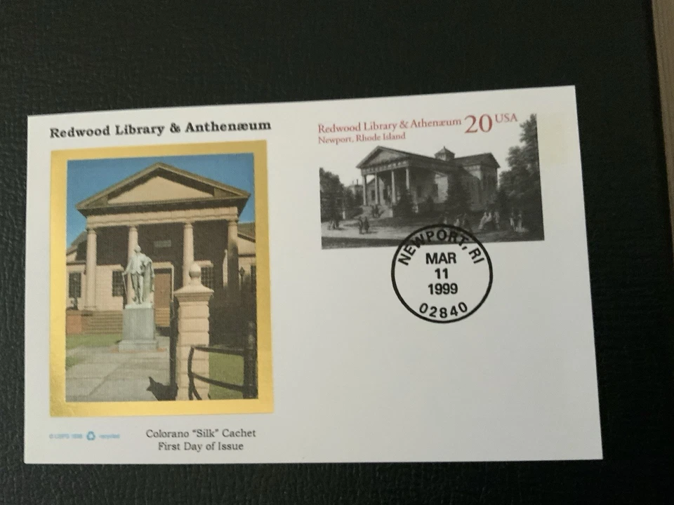1999 #UX303 20c Redwood Library Postcard - COLORANO FDC - Image 1 of 1
