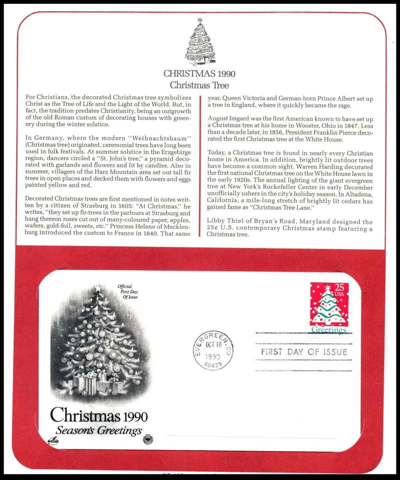 1990 Christmas Tree Sc 2515 FDC PCS panel, contemporary holiday design festive - Image 1 of 1
