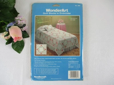 WonderArt 6 Stamped Cross Stitch Quilt Blocks "Colonial Rose" 17 X 17 Fin. Size - Image 1 of 4
