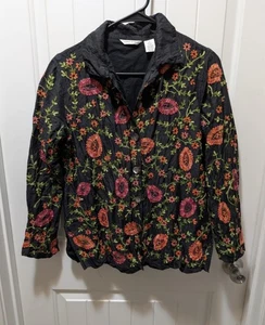 Chaqueta Shantung Laura Ashley Bordada Seda Talla S Negra Verde Roja Naranja Floral - Imagen 1 de 8