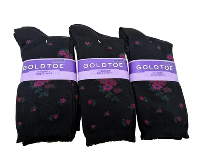LOTE 3 Calcetines Florales Ligeramente Imperfectos Puntera Dorada 9 Pares Negro Rosa Mujer Foto 1 de 4