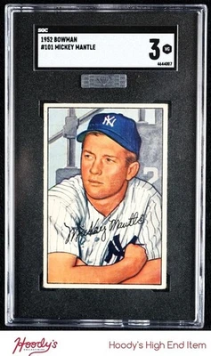 Bowman #101 Mickey Mantle 1952 SGC 3 en muy buena condición centrado Yankees Salón de la fama MBA plateado Foto 1 de 2