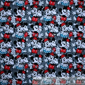 BonEful Fabric FQ Cotton Quilt Gray Minnie Mouse Mickey Pluto Allover Love Print - Picture 1 of 12