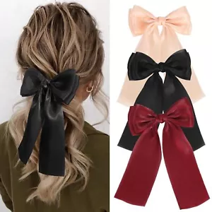 Satin Hair Bows 3 Pcs Big Hair Bows for Women Hair Ribbons Long Tail Ponytail... - Picture 1 of 7