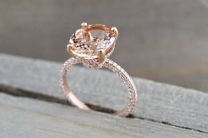 2Ct Oval Lab-Created Morganite Solitaire Engagement Ring 14K Rose Gold Over 925
