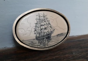 Vintage BTS Scribed Tall Ships Solid Brass  Belt Buckle 1978 - Picture 1 of 6