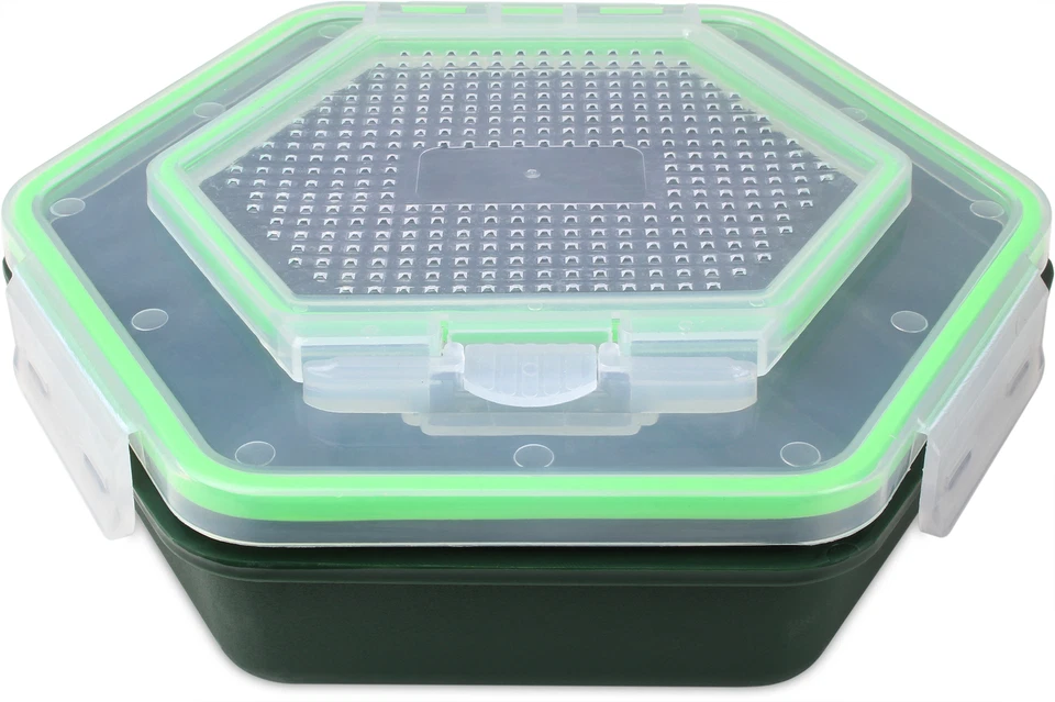 Madendose Wurmdose Hexagon Aufbewahrungsbox für Angelköder mit Klappdeckel - Bild 1 von 3