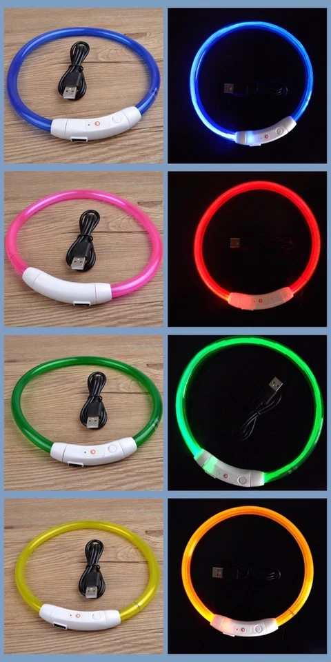 COLLAR RECARGABLE USB CON LUZ LED PARA MASCOTAS que brilla en la oscuridad flash de seguridad nocturno para perros Foto 1 de 4
