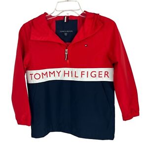 TOMMY HILFIGER Boy’s Logo Lightweight Hoodie Jacket Sz Small (8/10) Multi Color