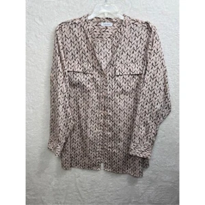 Calvin Klein Women's Button Down Top Long Sleeve Career Blouse Geometric 2X - Picture 1 of 9