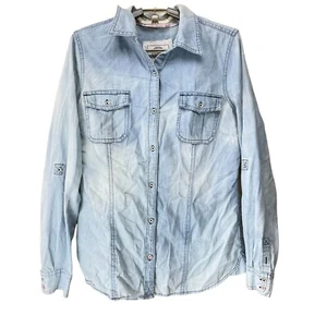 So by Sonoma Chambray Shirt Jr Sz Large fits like Medium Pink Threads Button Up - Picture 1 of 9