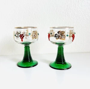 Vintage Roemer Wine Glass Gold with Swarovski Crystals made in Germany Set Of 2 - Picture 1 of 9