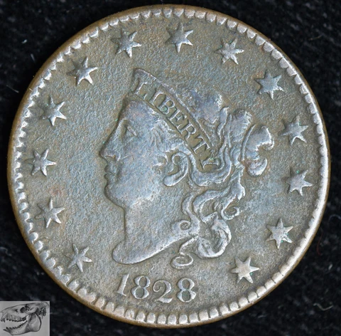 1828 Coronet Head Large Cent, N-1 Variety, Very Fine Details, Porosity, C6293 Cover