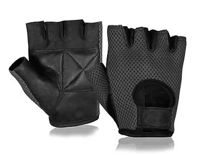WHEELCHAIR GLOVES MESH LEATHER WEIGHT LIFTING HALF FINGER FITNESS BODYBUILDING - Picture 1 of 2