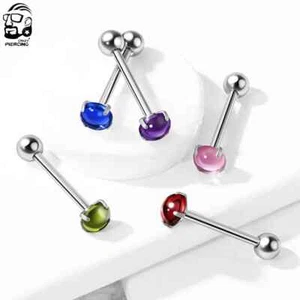 6 mm Prong Set Round CZ Surgical Steel Tongue Rings Barbell 14G 5/8" Piercing - Picture 1 of 12