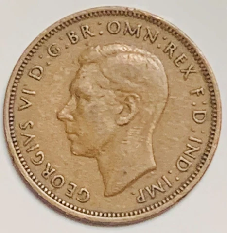 1945 Great Britain 1/2 Penny KM# 844 Circulated Condition Cover