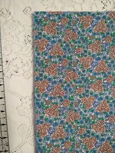 Vintage Blue with Pink Roses Cotton Fabric 24"L x44"W - Picture 1 of 6