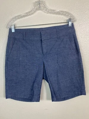 J. Pantalones Cortos Crew Mujeres Azul Cambray Talla 4 Mezcla de Algodón 9" Informal Clásico Cápsula Foto 1 de 4