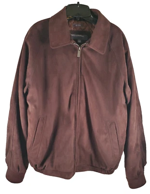 Perry Ellis Portfolio Men's Brown Faux Suede Bomber Jacket Large - Image 1 of 3
