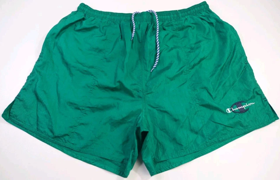 Vtg Champion Nylon Silky Shiny Soccer Shorts Men's Size Large 32x4 Green  - Image 1 of 4