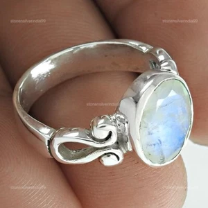925 Sterling Silver Natural Moonstone Statement Mother New Cocktail Ring Jewelry - Picture 1 of 9