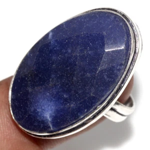 925 Silver Plated Simulated Blue Sapphire Ethnic Ring Jewelry Size US 8 GW - Picture 1 of 3