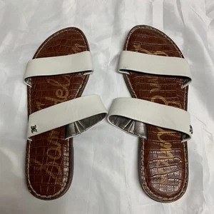 Sam Edelman Women 8 Bright White Leather Mule Flat Slip On Slide Sandals Shoes - Picture 1 of 6