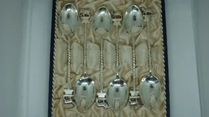VINTAGE STERLING 6ER SET DEMITASSE VERDREHTER GRIFF TIER ENDLÖFFEL IN BOX - Bild 1 von 9