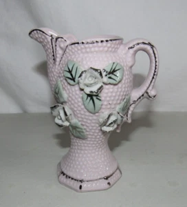 Vintage Pink Ceramic Porcelin Hobnail Mint Rose Japan Mini Bud Vase Pitcher  5" - Picture 1 of 7