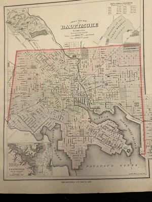 Antigo 1884 Mapa Atlas Cinza de Baltimore Richmond Maryland & Delaware -Framável - Imagem 1 de 4