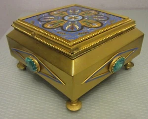 Antigua caja francesa Art Nouveau Dore bronce dorado esmalte cloisonne ataúd con joyas - Imagen 1 de 12