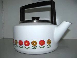 Vintage Siegwerk West German Enameled Floral 2L Stove Top Kettle Good Condition - Picture 1 of 11