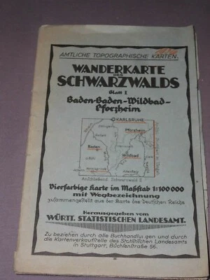Wanderkarte 1926 des Schwarzwaldes Bl.1 Bad-Bad. Wildbad Pforzheim - Bild 1 von 4