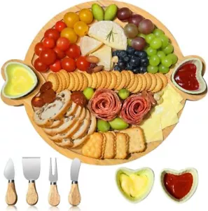 Charcuterie Boards Gift Set,Cute Bamboo Cheese Board, Large Round Charcuterie 2 - Picture 1 of 1