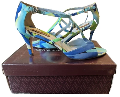 Sandalias de tacón Adrienne Vittadini azul verde con correa en T para mujer 10 M Serena Foto 1 de 4