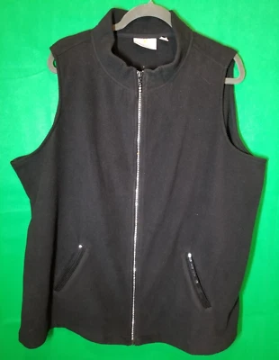 Quacker Factory Size 2X Black Fleece Vest Rhinestone Zipper Sequin Pockets - Image 1 of 4