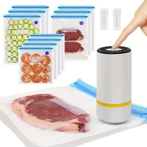 10PC Reusable Vacuum Food Sealer Storage Zipper Bags Set +Electric Handheld Pump - Picture 1 of 21