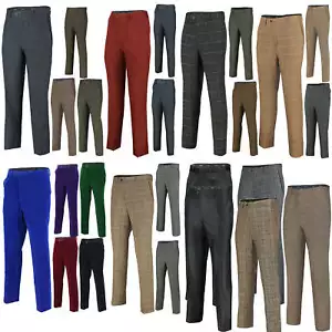 Herren Tweed Hose Vintage Herringbone Checks Samt schmale Passform formeller Anzug Hose - Bild 1 von 68