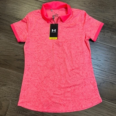 全新 Under Armour 女式高尔夫 Polo 衫粉色 1/4 拉链 — 第 1/4 张图片