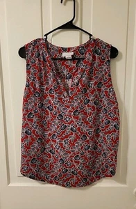 Liz Claiborne - Bright Red & Blue Floral Split Neck Sleeveless Womens XL Top - Picture 1 of 13