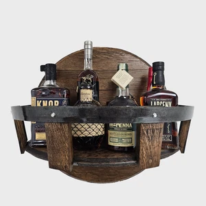 Fasskopf Wandregal - Altwein- oder Whiskyfassdeckel mit rustikalem Reifen - Bild 1 von 7