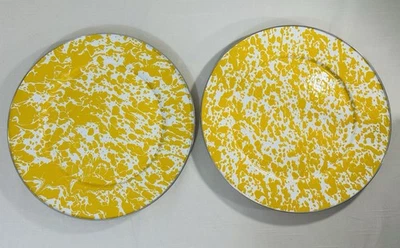 Bonito par de platos para servir de 12,5" con salpicaduras de remolino amarillo esmaltado de conejo dorado Foto 1 de 4