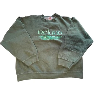 Vintage Ireland Eire Souvenir Pullover Sweater, LARGE Forest Green, Cotton Blend - Picture 1 of 4