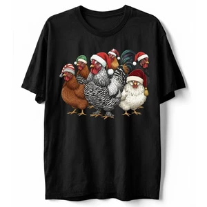 Divertida Camiseta Navidad Pollos Gallo Papá Noel Sombrero Granjero Vacaciones Granja Animal - Imagen 1 de 18