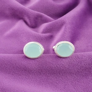 Aqua Chalcedony Stone Blue Statement Anniversary Mens Cufflinks Sterling Silver - Picture 1 of 6