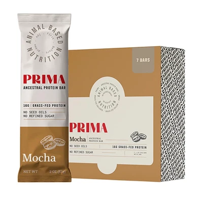 PRIMA ANCESTRAL PROTEIN BAR Grass Fed Protein Bars 💪 (7 Pack, Mocha) - Image 1 of 4
