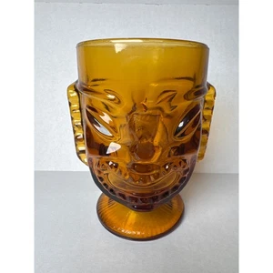 Tazza in vetro tiki vintage 6" MCM ambra due facce tiki  - Foto 1 di 6