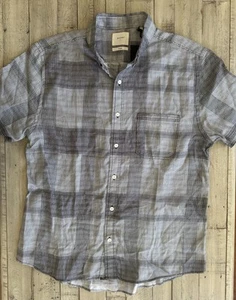 NWT Billy Reid Tuscumbia Button Down Shirt Men L Gray Black White SS 100% Linen - Picture 1 of 10