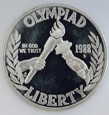 1988 S U.S. OLYMPICS COMMEMORATIVE SILVER DOLLAR PROOF U.S. MINT! COOL! NR#G1554 - Image 1 of 3